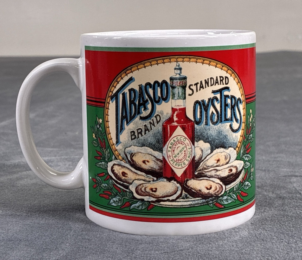 Tabasco Oysters Coffee Mug Cup 16 oz. Vintage Style McIlhenny Co. Benefits Chrty
